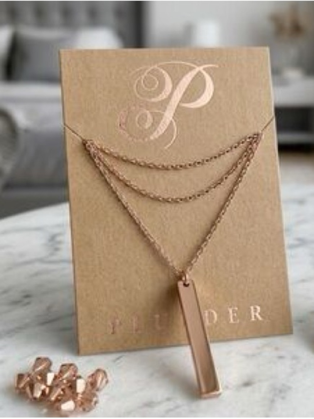 Plunder Rose Gold Bar Pendant Necklace